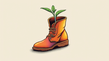 A lone seedling growing out of a boot.