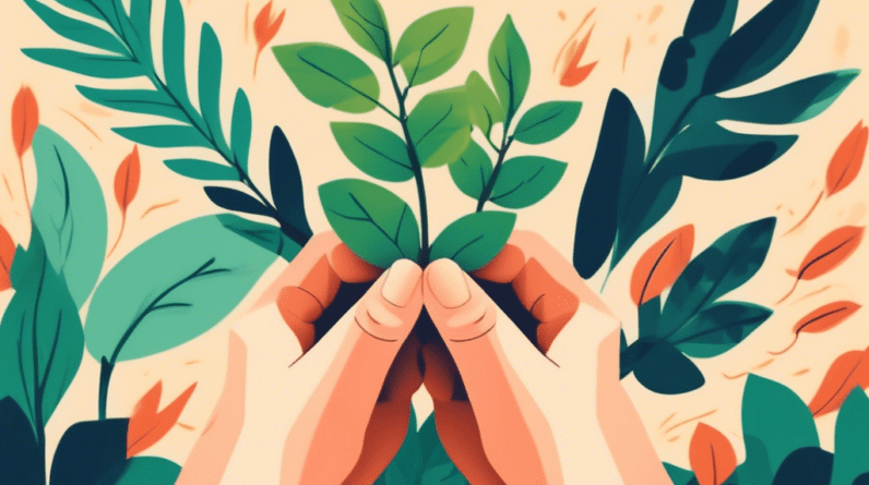 Two hands shaking, surrounded by growing plants, symbolizing trust and long-term growth.