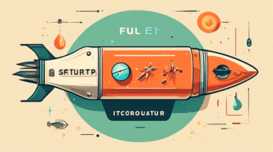 A rocket ship labeled Startup with two fuel tanks connected, one labeled Incubator and the other Accelerator, each with a different type of fuel gauge.