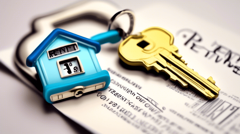 A house key with a countdown timer on its keychain, resting on a contract titled Rent-to-Own Agreement.